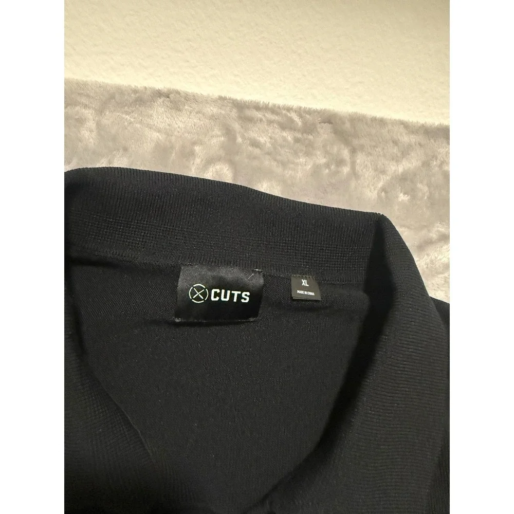 Cuts Polo Sweater Mens XL Black Long Sleeve Knit Pullover Top